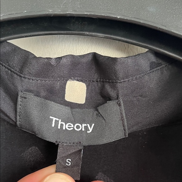 Theory Women's Black Cream Square Dot Long Sleeve Belted Silk Shirt Midi Dress S - Picture 2 of 10